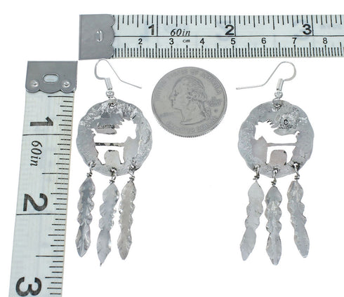 Sterling Silver Turquoise Horse Navajo Hook Dangle Earrings X10021